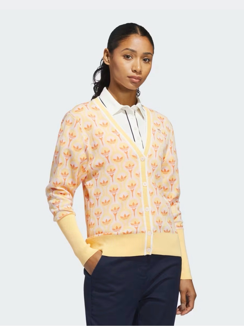 adidas Yellow and Peach Floral V-Neck Cardigan